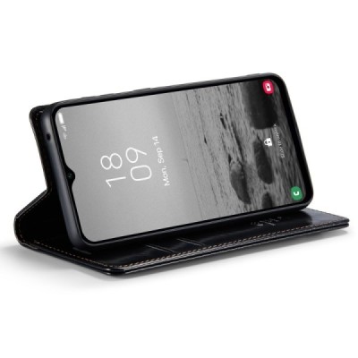Samsung Galaxy A34 5G (SM-A346E) „CaseMe“ Leather solīds atvēramais ādas melns maciņš - maks | Vacins.lv