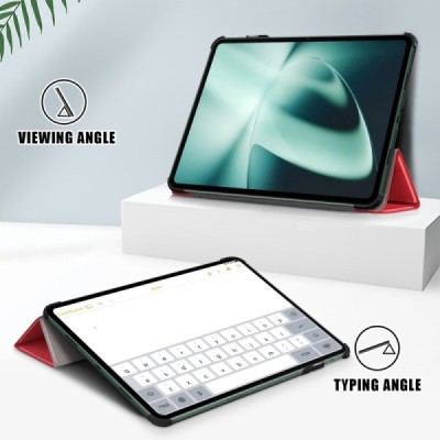 OnePlus Pad (Oppo Pad 2) atverčiamas raudonas odinis dėklas - knygutė | Priedai.lt