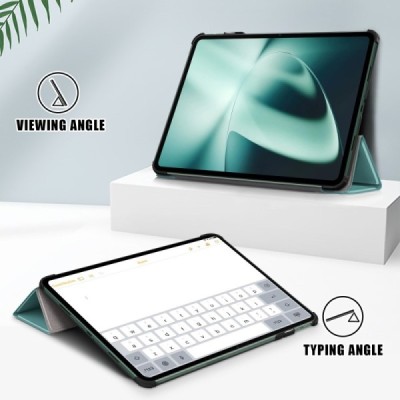 OnePlus Pad (Oppo Pad 2) atverčiamas žalias odinis dėklas - knygutė | Priedai.lt