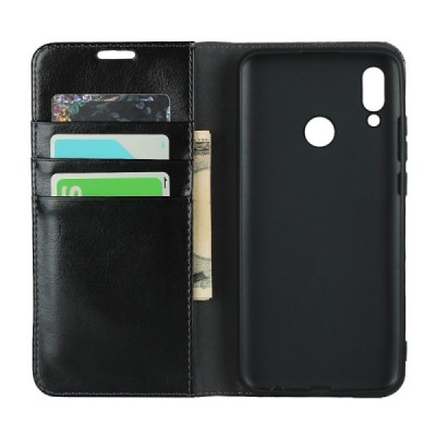 „Deluxe“ Huawei P smart 2019 (Honor 10 Lite) juodas odinis atverčiamas dėklas | Priedai.lt