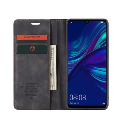 Huawei P smart 2019 (Honor 10 Lite) CaseMe Retro solīds atvēramais ādas melns maciņš - maks | Vacins.lv