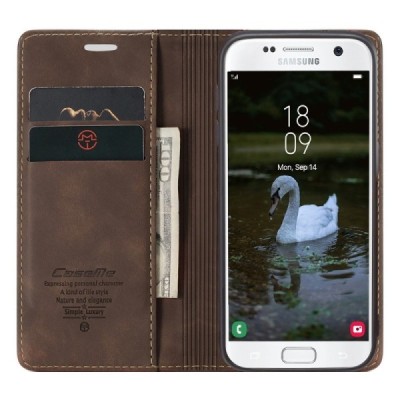 Samsung Galaxy S7 (G930) CaseMe Retro solīds atvēramais ādas brūns maciņš - maks | Vacins.lv