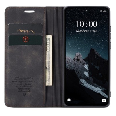 Xiaomi Redmi 12C (Redmi 11A) CaseMe Retro solīds atvēramais ādas melns maciņš - maks | Vacins.lv