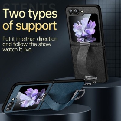 „Sulada“ Leather Kickstand Samsung Galaxy Flip5 5G (SM-F731B) juodas odinis dėklas - nugarėlė | Priedai.lt