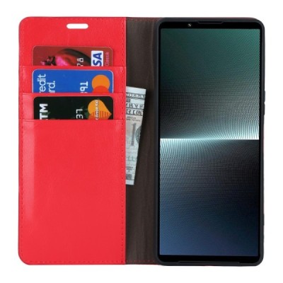 „Deluxe“ Sony Xperia 1 V sarkans ādas atvērams maciņš | Vacins.lv