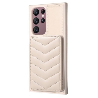Samsung Galaxy S21 FE (Fan Edition) 5G „Wave“ Card Holder Kickstand smilšains ādas apvalks | Vacins.lv