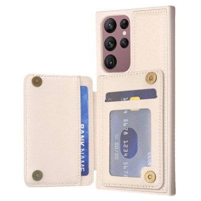 Samsung Galaxy S21 FE (Fan Edition) 5G „Wave“ Card Holder Kickstand smilšains ādas apvalks | Vacins.lv