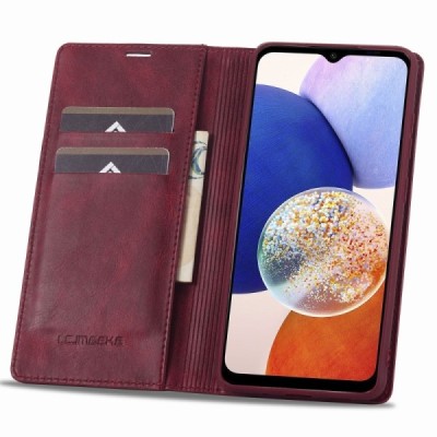 Samsung Galaxy A14 5G (SM-A146B, SM-A145F) „Lc.Imeeke“ bordo ādas atvērams maciņš | Vacins.lv