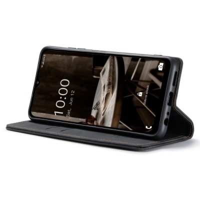 Samsung Galaxy A14 5G (SM-A146B) CaseMe Retro solīds atvēramais ādas melns maciņš - maks | Vacins.lv