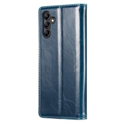 Samsung Galaxy A14 5G (SM-A146B) „CaseMe“ Leather solīds atvēramais ādas zils maciņš - maks | Vacins.lv