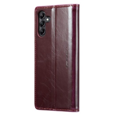 Samsung Galaxy A14 5G (SM-A146B) „CaseMe“ Leather solīds atvēramais ādas bordo maciņš - maks | Vacins.lv