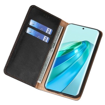 Solidus Huawei Honor Magic 5 Lite juodas odinis atverčiamas dėklas | Priedai.lt