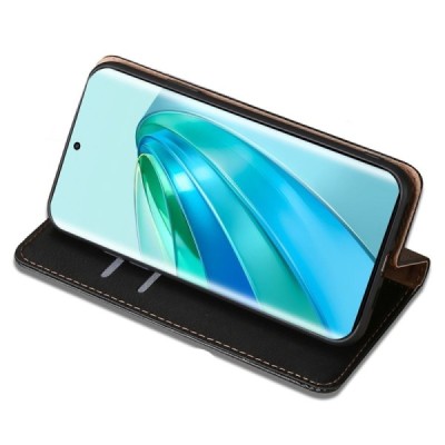 Solidus Huawei Honor Magic 5 Lite juodas odinis atverčiamas dėklas | Priedai.lt