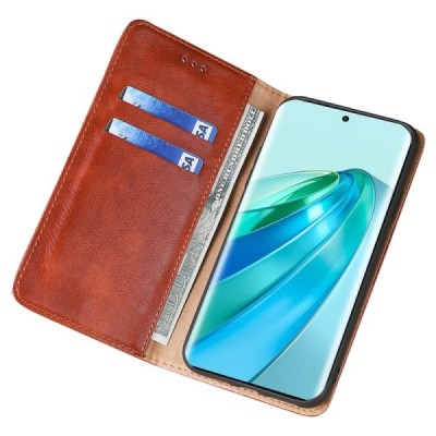 Solidus Huawei Honor Magic 5 Lite rudas odinis atverčiamas dėklas | Priedai.lt