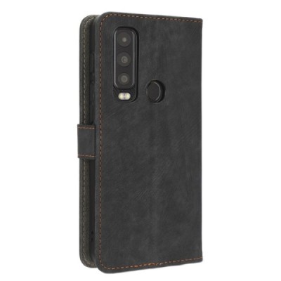 Motorola Defy 2 (Cat S75) atverčiamas juodas odinis dėklas - piniginė | Priedai.lt