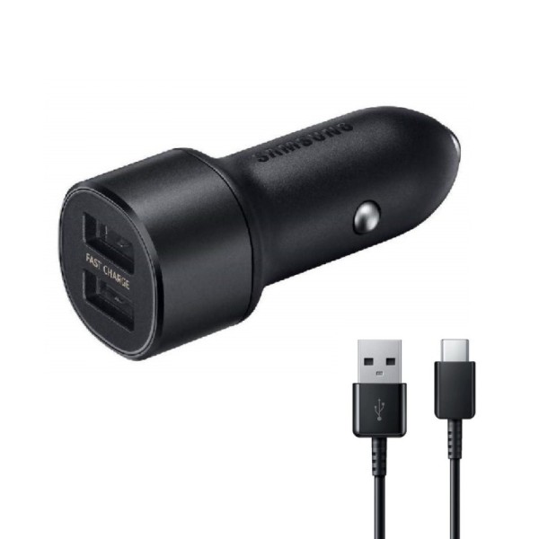 „Samsung“ Dual Fast Charge autolādētājs (15W) - melns + Type-C vads
