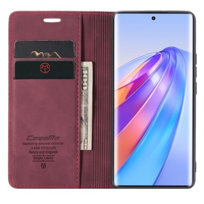 Huawei Honor Magic 5 Lite (Honor X40, Honor X9a) CaseMe Retro solīds atvēramais ādas bordo maciņš - maks | Vacins.lv