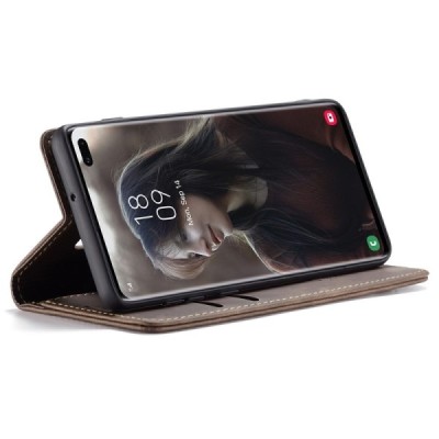 Samsung Galaxy S10+ (G975) CaseMe Retro solidus atverčiamas rudas odinis dėklas - knygutė | Priedai.lt