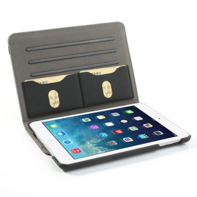 Apple iPad Mini 1 / 2 / 3 atvēramais melns teksturēts futrālis, grozās 360° grādu apjomā / Vacins.lv