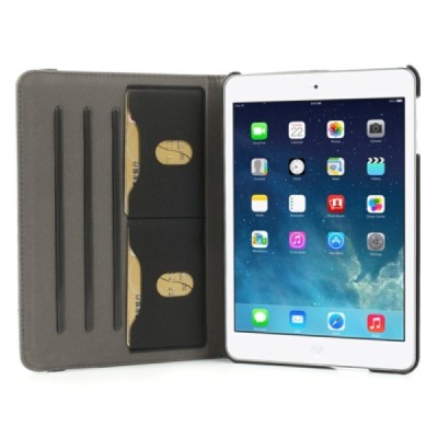 Apple iPad Mini 1 / 2 / 3 atvēramais melns teksturēts futrālis, grozās 360° grādu apjomā / Vacins.lv