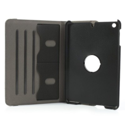 Apple iPad Mini 1 / 2 / 3 atvēramais melns teksturēts futrālis, grozās 360° grādu apjomā / Vacins.lv