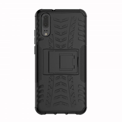 Huawei P20 „Kickstand“ pastiprinātas aizsardzības melns apvalks | Vacins.lv