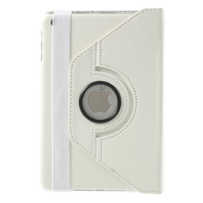 Apple iPad Mini 1 / 2 / 3 atvēramais balts ādas futrālis, grozās 360° grādu apjomā / Vacins.lv