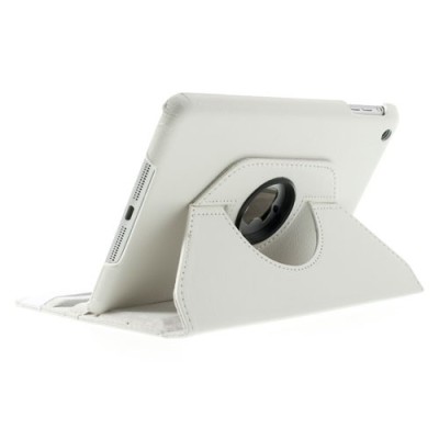 Apple iPad Mini 1 / 2 / 3 atvēramais balts ādas futrālis, grozās 360° grādu apjomā / Vacins.lv
