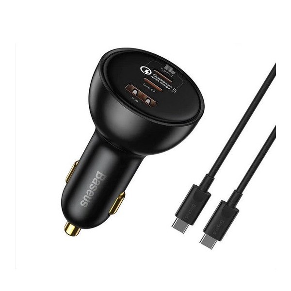 „Baseus“ Multi-Port Fast Charge automobilinis įkroviklis (160W) - juodas + Type-C laidas