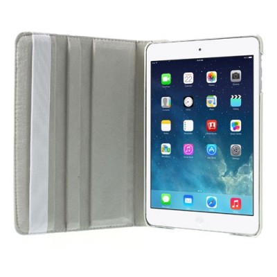 Apple iPad Mini 1 / 2 / 3 atvēramais balts ādas futrālis, grozās 360° grādu apjomā / Vacins.lv