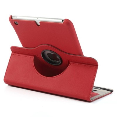 Apple iPad Mini 1 / 2 / 3 atverčiamas, sukiojamas 360 laipsnių, raudonas medžiaginis dėklas - stovas / Priedai.lt