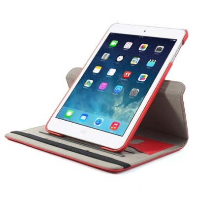 Apple iPad Mini 1 / 2 / 3 atverčiamas, sukiojamas 360 laipsnių, raudonas medžiaginis dėklas - stovas / Priedai.lt