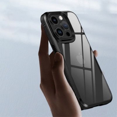 Apple iPhone 15 Pro Max elegants „IPAKY“ Fiber dzidrs (caurspīdīgs) silikona apvalks (apmales melnā krāsā) | Vacins.lv