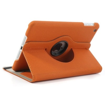 Apple iPad Mini 1 / 2 / 3 atvēramais oranžs teksturēts futrālis, grozās 360° grādu apjomā / Vacins.lv