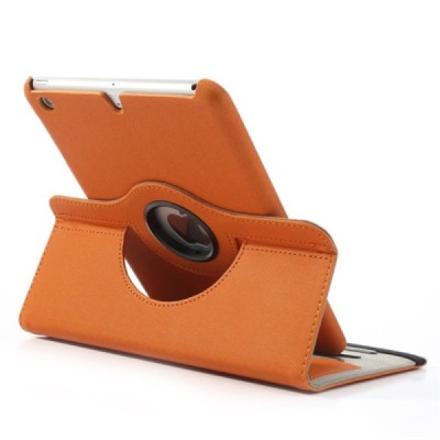 Apple iPad Mini 1 / 2 / 3 atvēramais oranžs teksturēts futrālis, grozās 360° grādu apjomā / Vacins.lv