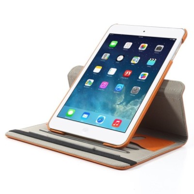 Apple iPad Mini 1 / 2 / 3 atvēramais oranžs teksturēts futrālis, grozās 360° grādu apjomā / Vacins.lv