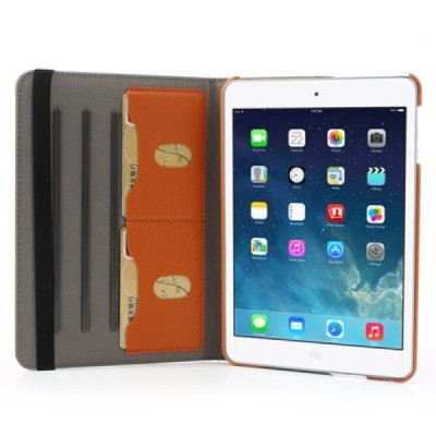 Apple iPad Mini 1 / 2 / 3 atvēramais oranžs teksturēts futrālis, grozās 360° grādu apjomā / Vacins.lv