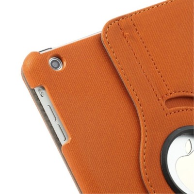 Apple iPad Mini 1 / 2 / 3 atvēramais oranžs teksturēts futrālis, grozās 360° grādu apjomā / Vacins.lv