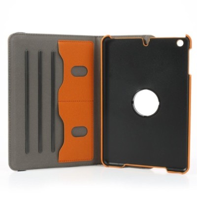 Apple iPad Mini 1 / 2 / 3 atvēramais oranžs teksturēts futrālis, grozās 360° grādu apjomā / Vacins.lv