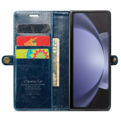 Samsung Galaxy Fold5 5G (SM-F946B) „CaseMe“ Leather solidus atverčiamas mėlynas odinis dėklas - knygutė | Priedai.lt