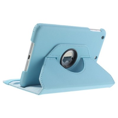 Apple iPad Mini 1 / 2 / 3 atvēramais gaiši zils ādas futrālis, grozās 360° grādu apjomā / Vacins.lv