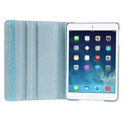 Apple iPad Mini 1 / 2 / 3 atvēramais gaiši zils ādas futrālis, grozās 360° grādu apjomā / Vacins.lv