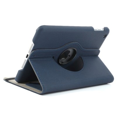Apple iPad Mini 1 / 2 / 3 atvēramais tumši zils teksturēts futrālis, grozās 360° grādu apjomā / Vacins.lv