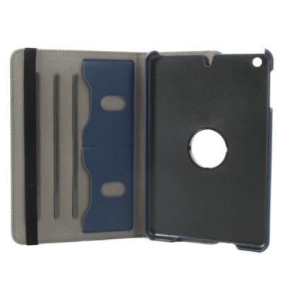 Apple iPad Mini 1 / 2 / 3 atvēramais tumši zils teksturēts futrālis, grozās 360° grādu apjomā / Vacins.lv