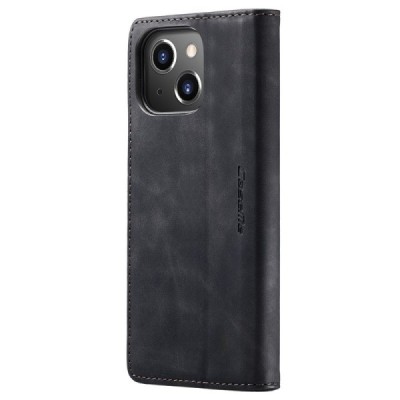 Apple iPhone 15 Plus CaseMe Retro solīds atvēramais ādas melns maciņš - maks | Vacins.lv