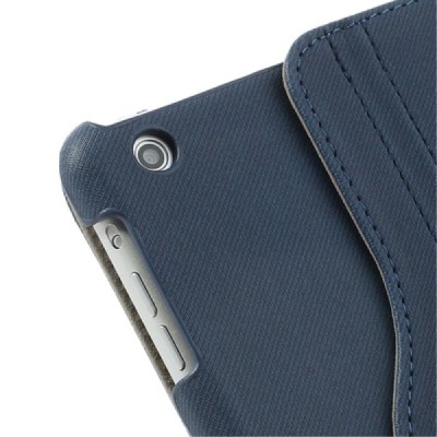Apple iPad Mini 1 / 2 / 3 atvēramais tumši zils teksturēts futrālis, grozās 360° grādu apjomā / Vacins.lv