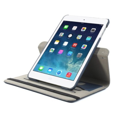 Apple iPad Mini 1 / 2 / 3 atvēramais tumši zils teksturēts futrālis, grozās 360° grādu apjomā / Vacins.lv