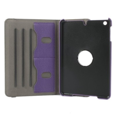 Apple iPad Mini 1 / 2 / 3 atverčiamas, sukiojamas 360 laipsnių, violetinis odinis dėklas - stovas / Priedai.lt