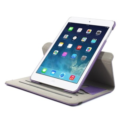 Apple iPad Mini 1 / 2 / 3 atverčiamas, sukiojamas 360 laipsnių, violetinis odinis dėklas - stovas / Priedai.lt