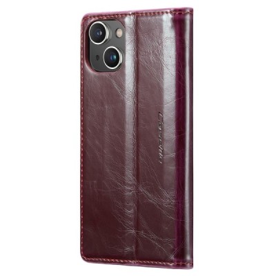 Apple iPhone 15 Plus „CaseMe“ Leather solīds atvēramais ādas bordo maciņš - maks | Vacins.lv